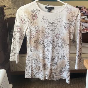 St. John's Bay Floral Long Sleeve Tee - Cream and Pink